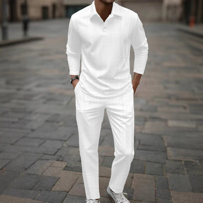 Herren Poloshirt Langarm Slim Fit Hose Set Modern