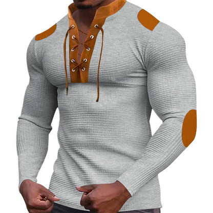 der neue Titel: Herren Langarm-Henley-Shirt mit strukturiertem Gewebe und modischem Schnürdesign