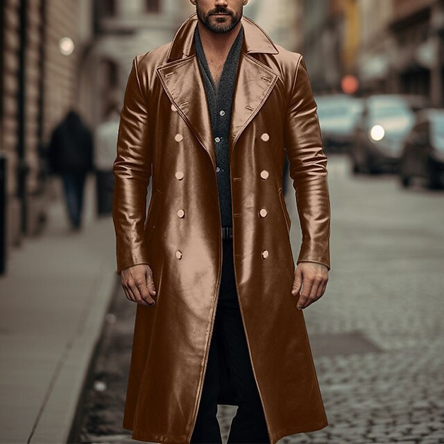Herren Trenchcoat Lang Elegant Wasserabweisend