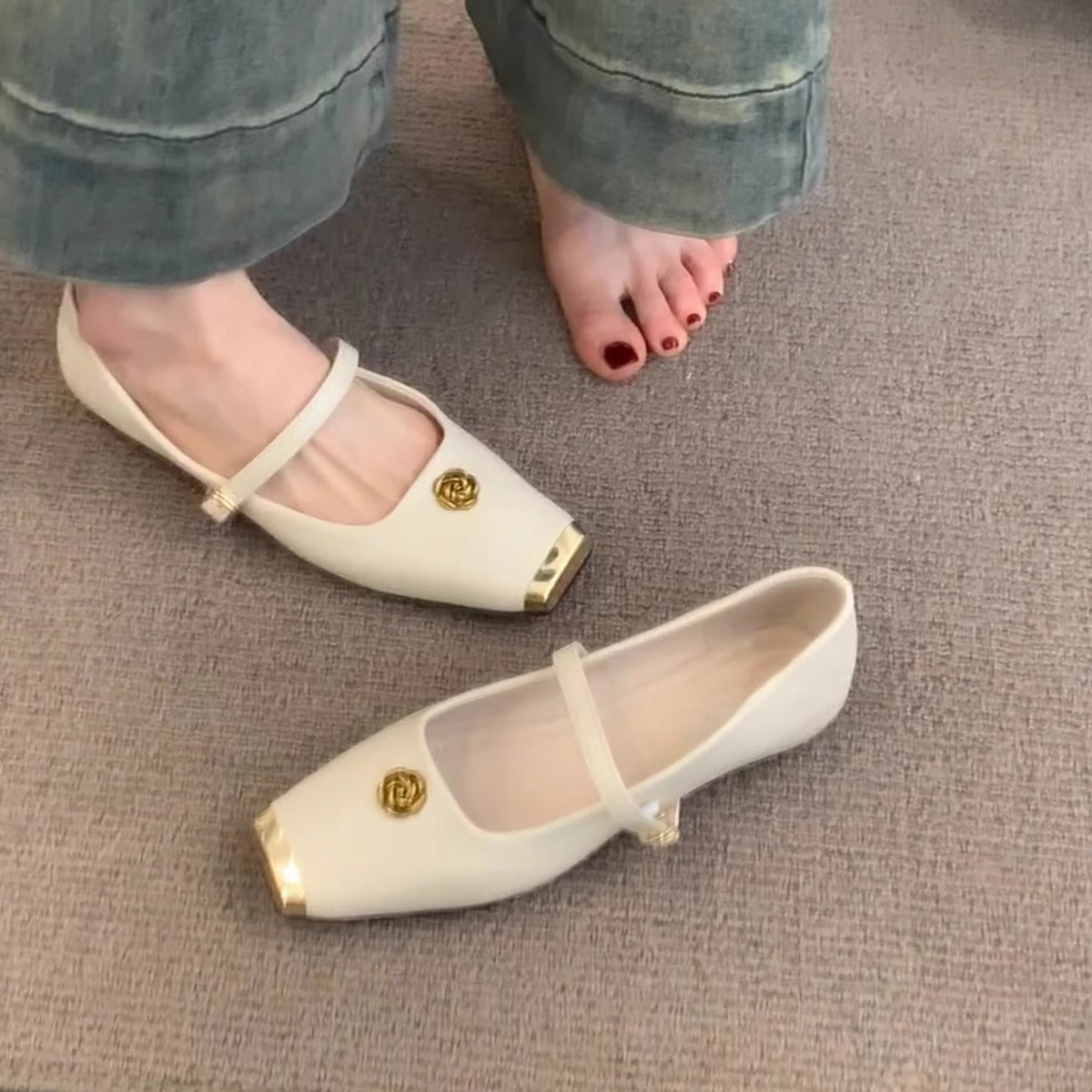 Damen Ballerinas Elegant Gold Dekoriert Komfortabel