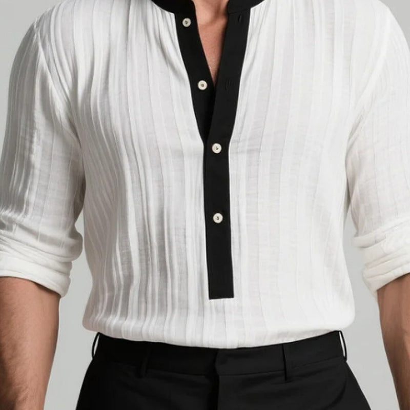 Herren Langarmhemd Modern mit Kontrastkragen und Struktur