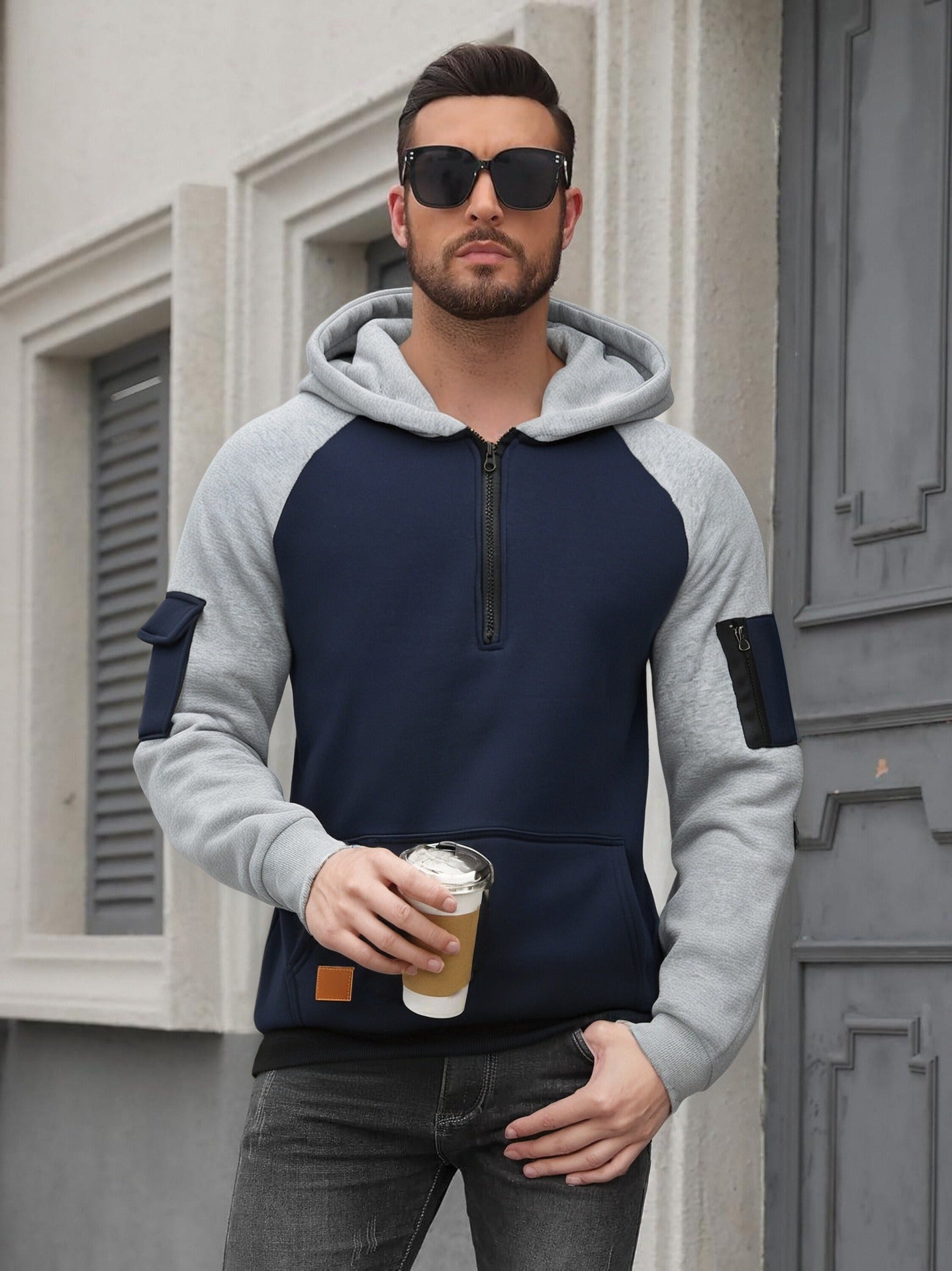 Herren Kapuzenpullover Sportlich Modern Mit Reißverschluss