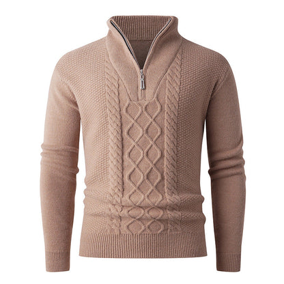 Herren Pullover Grobstrick Modern Stehkragen Reißverschluss