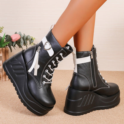 Damen Stiefeletten Wedge Hochplateau Modern Schuhe