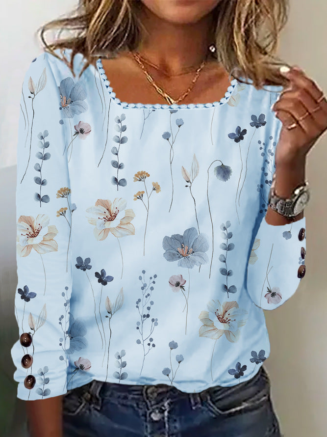 Damenbluse Floral Druck Bluse Mit Knöpfen Elegant
