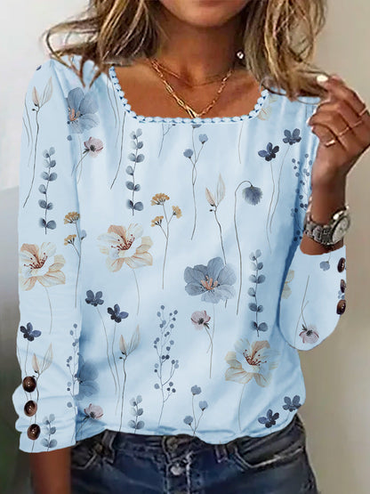 Damenbluse Floral Druck Bluse Mit Knöpfen Elegant