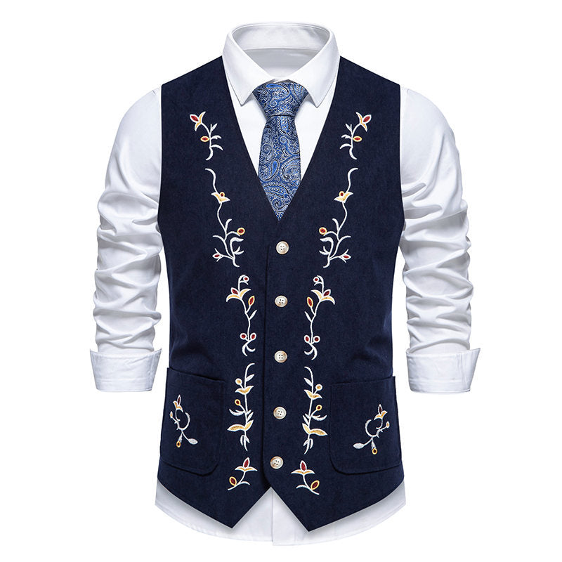 Herren Weste Elegant Blumenmuster Mit Taschen