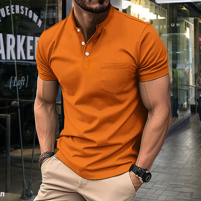 Herren Polohemd Modern Stehkragen Brusttasche Sportlich