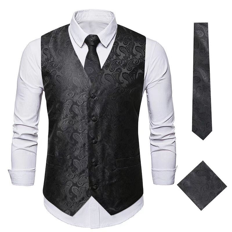 Herren Anzugset Weste SlimFit mit Krawatte und Einstecktuch Modern