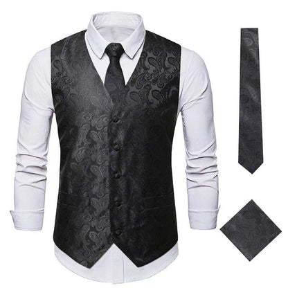 Herren Anzugset Weste SlimFit mit Krawatte und Einstecktuch Modern
