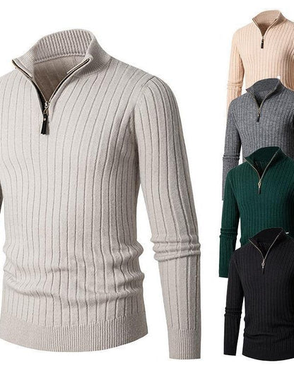 Herren Pullover Stehkragen Rippdesign Modern Schwarz - BerlinGlamour