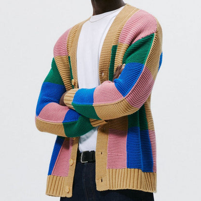 Herren Strickcardigan Gestreift Bunt Modern - BerlinGlamour
