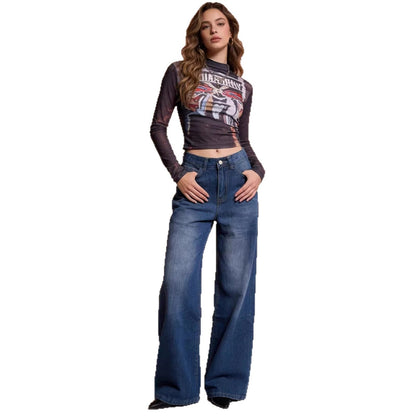 Damen High-Waist Jeans Klassisch Weite Bequem