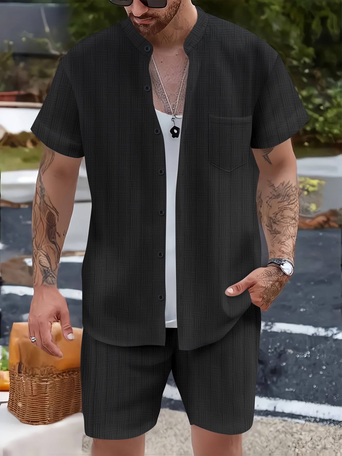 Herren Kurzarm Anzug Sommer Leicht Modern Mit Taschen