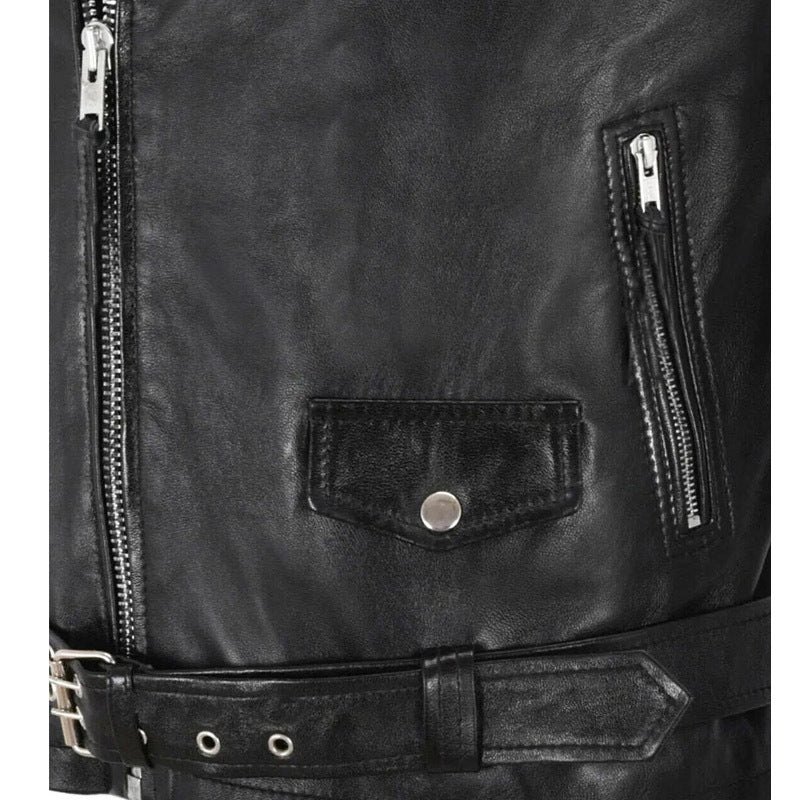 Lederweste Herren Biker Stil Asymmetrisch Mit Taschen