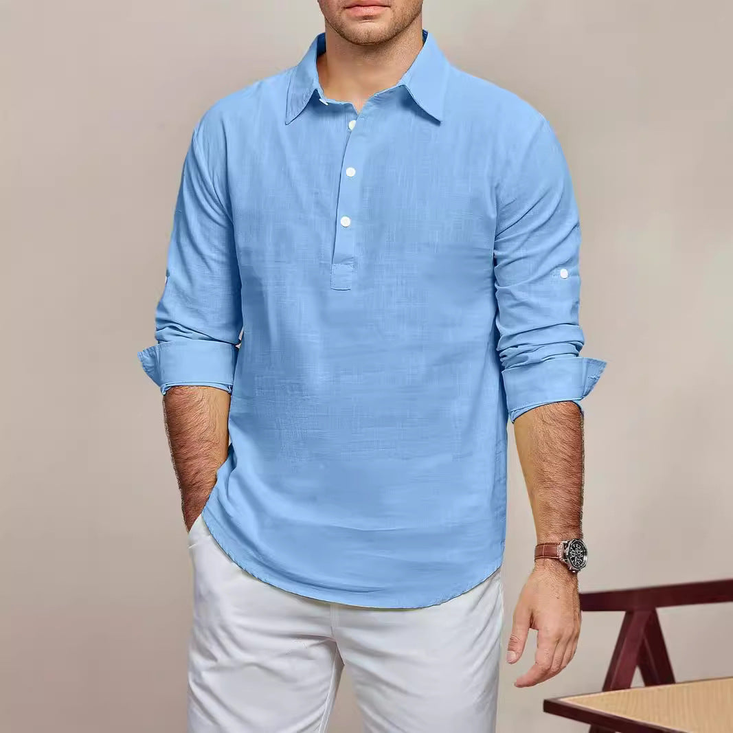 Herren Langarmhemd Modern mit Knöpfen und Feinstruktur
