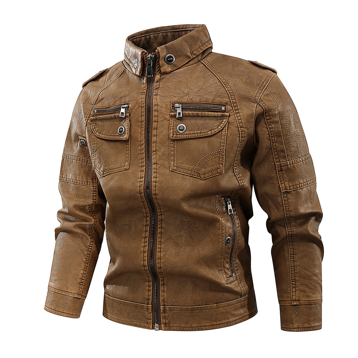 Lederjacke Herren Elegant Reißverschluss Lederjacke Schwarz