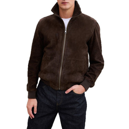 Herren Lederjacke Wildleder Modern mit hohem Kragen