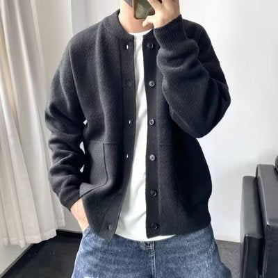 Herren Strickjacke Lässig Mit Taschen Druckknöpfe