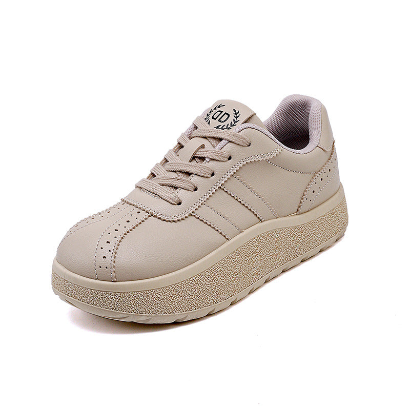 Damen Sneaker Bequem Laufsohle Dick Weiss Elegant