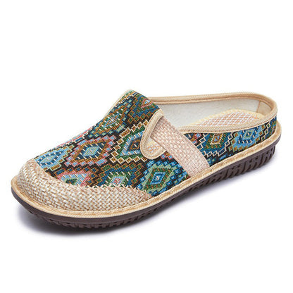 Damen Clogs Ethno Muster Bequem Heidi Stil