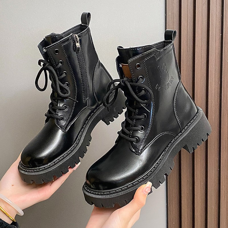 Damen Stiefeletten Robust Leder Lack Heel Mode