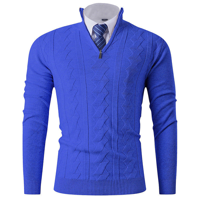 Herren Stehkragenpullover Eleganter Struktur-Zipper