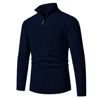 Herren Strickpullover mit Reißverschluss und Zopfmuster Modern