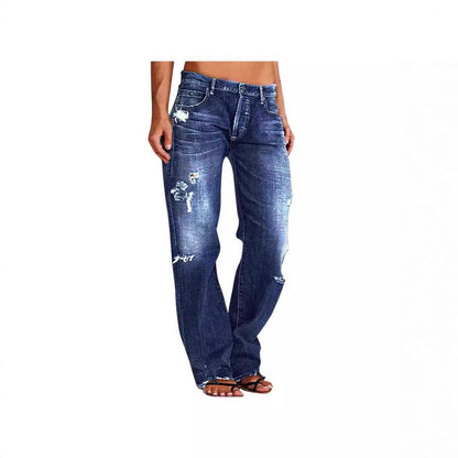 Damen Jeans Weitbein Destroyed Lässig Freizeit