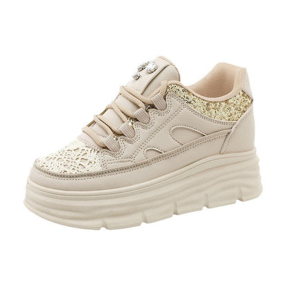 Damen Sneaker Sportlich Glitzer Plattform Schuhe Bequem