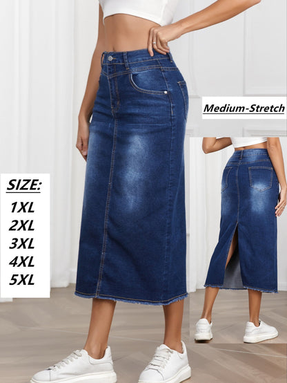 Damen Maxirock Denim Lang Elegant - BerlinGlamour