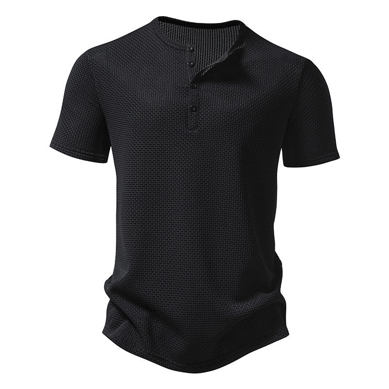 Herren Kurzarm-Shirt Modisch Strukturiert Knöpfe