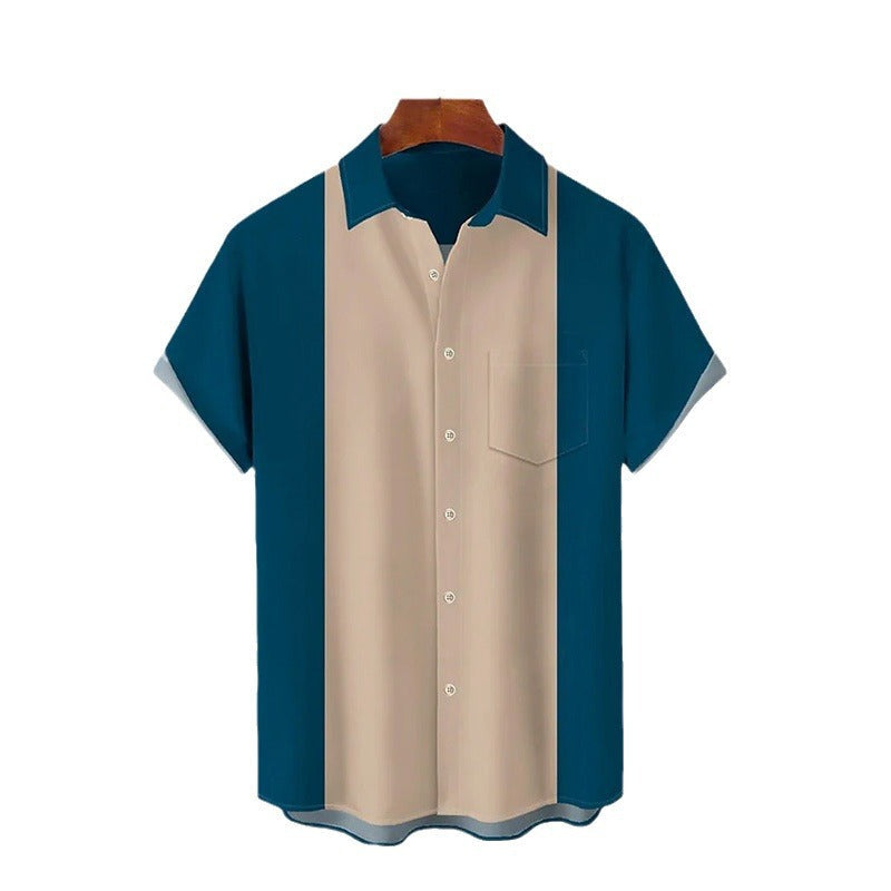 Herren Kurzarmhemd Modern Farbblock Design Slimfit