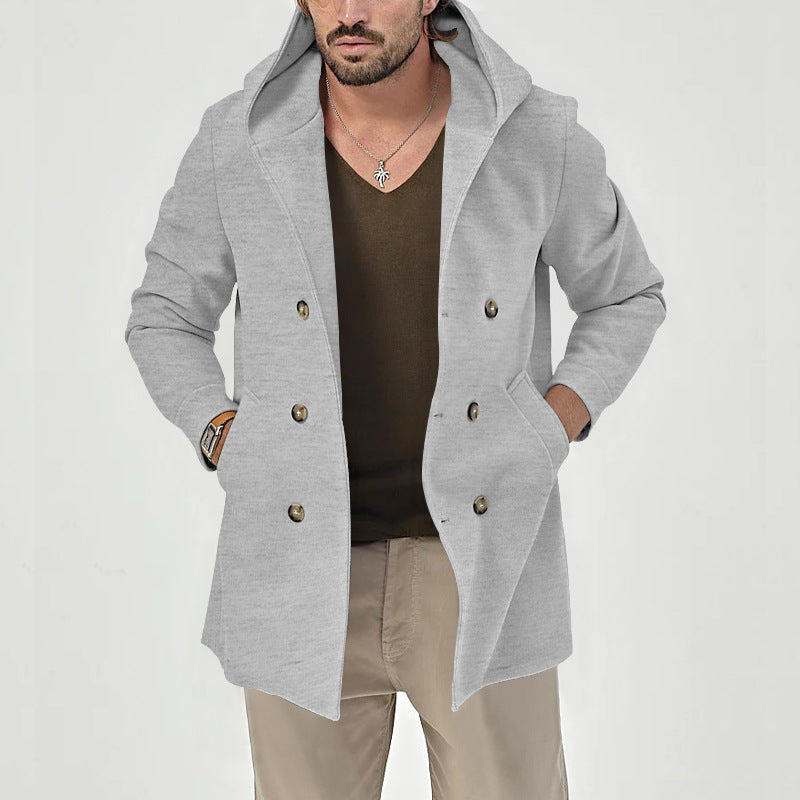 Herren Wintermantel Mit Kapuze Doppelreihen Knöpfe Modern - BerlinGlamour