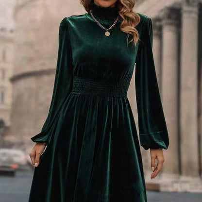 Elegantes Damen Samtkleid Langärmlig Hochgeschlossen