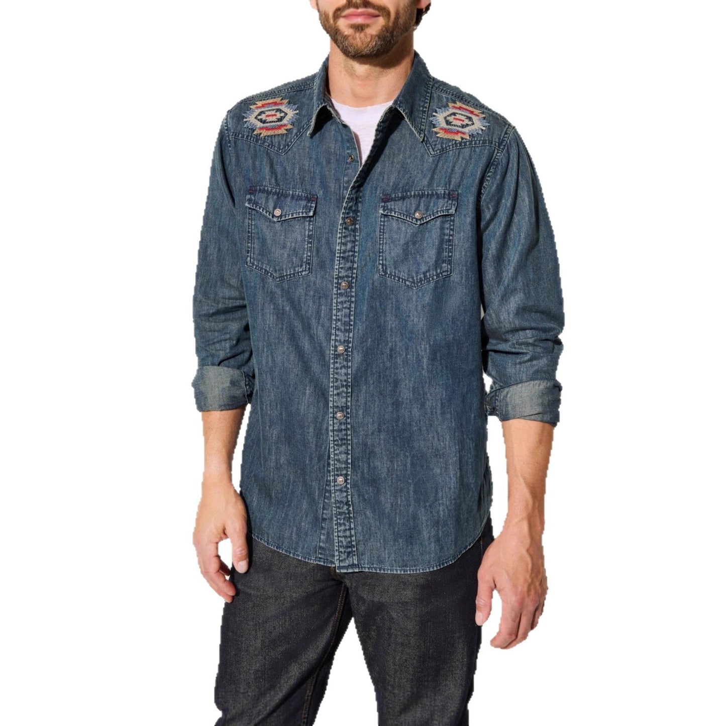 Herren Denim Hemd Modern mit Stickerei