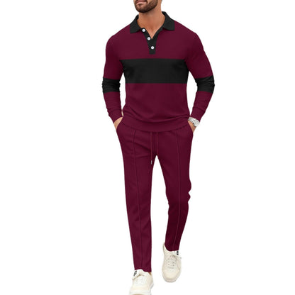 Herren Polohemd Langarm Modern mit Jogginghose Set