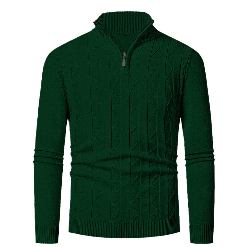 Herren Strickpullover mit Reißverschluss und Zopfmuster Modern