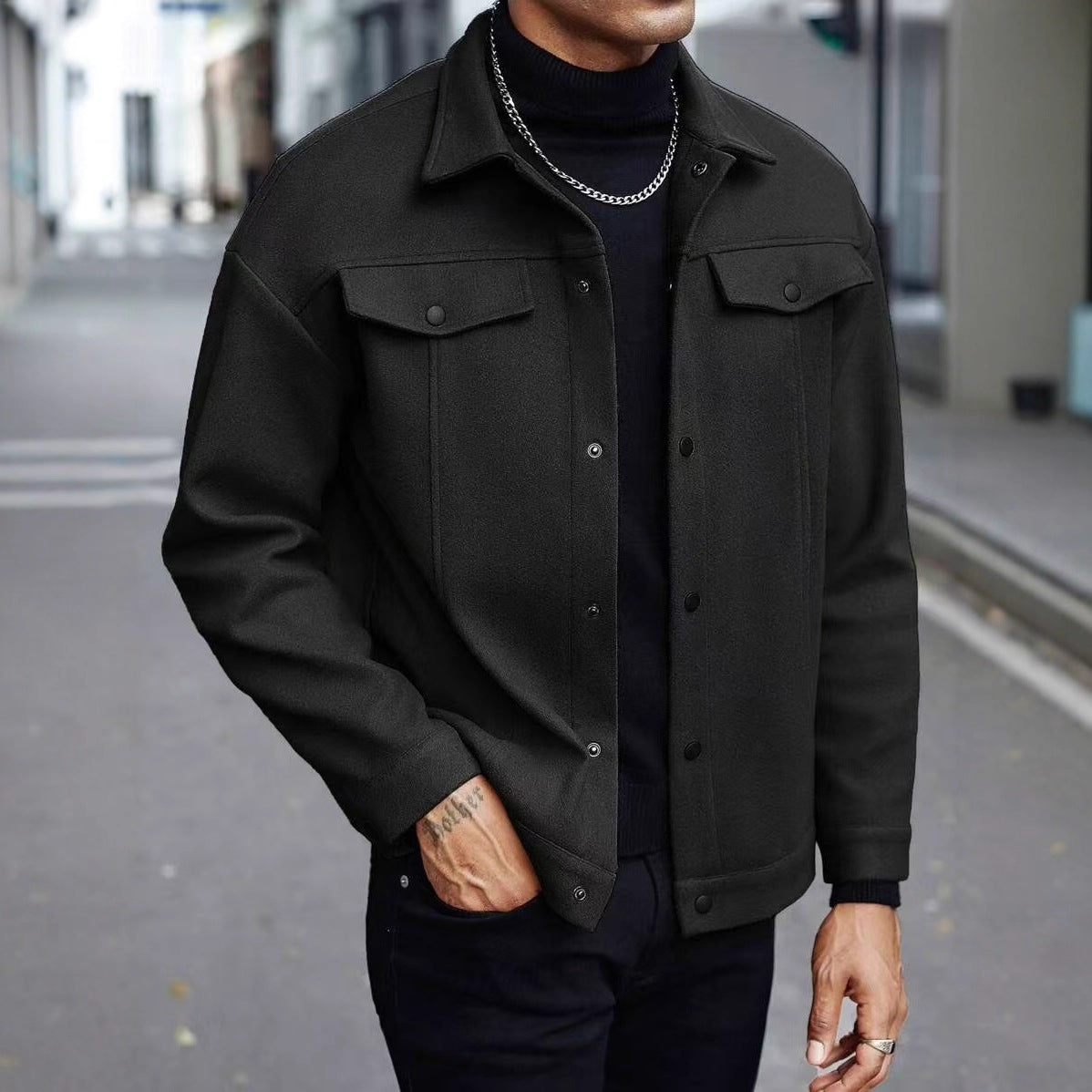 Herren Overshirt Jacke Stilvolle Herrenjacke Schwarz