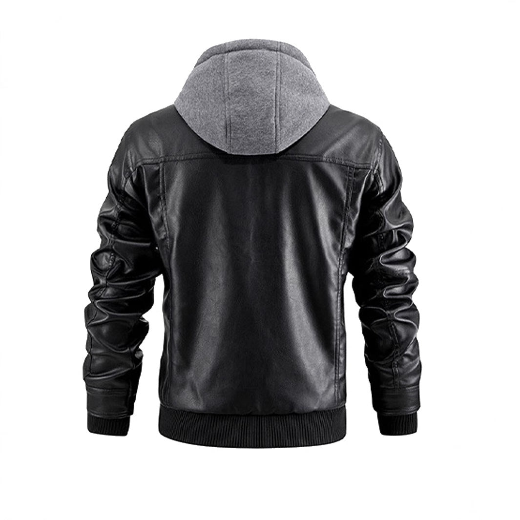 Lederjacke Herren Modern mit abnehmbarem Kapuzenfutter Schwarz