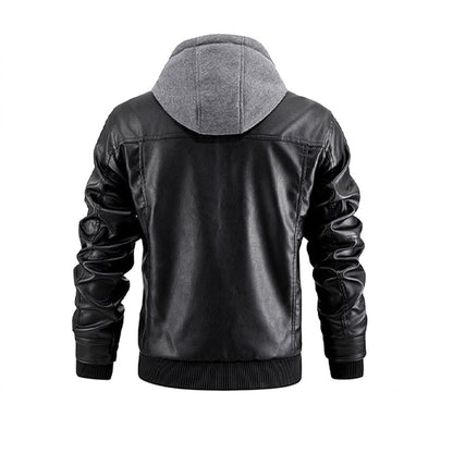 Lederjacke Herren Modern mit abnehmbarem Kapuzenfutter Schwarz