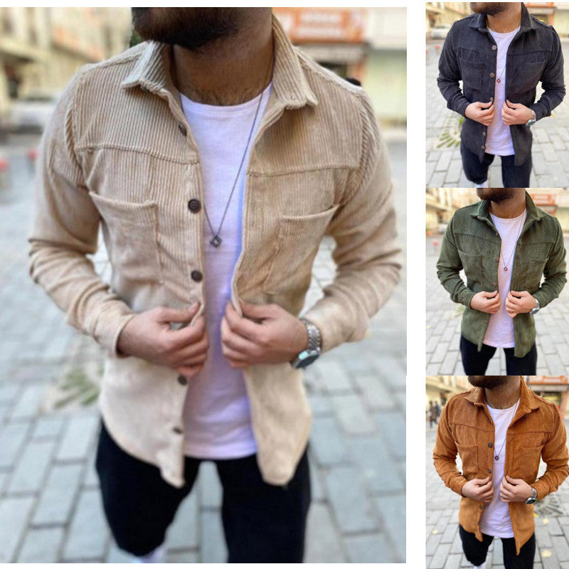 Herren Cordjacke Lässig Grün Braun Modern