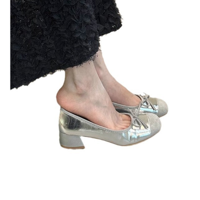 Damen Ballerinas Glänzend Schleifen Detail Elegant