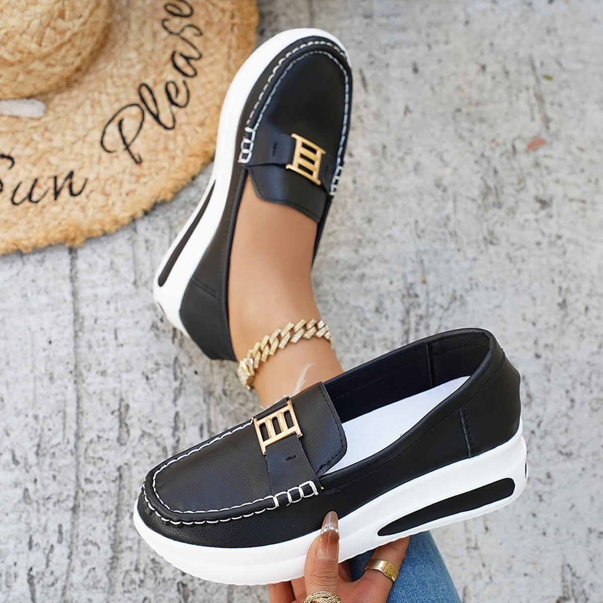 Damen Mokassins Moderne Bequeme Schuhe mit Schnalle