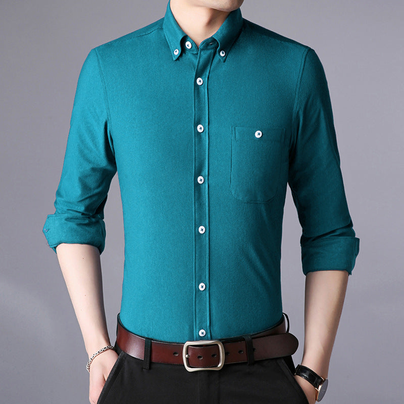Herren Langarmhemd Klassisch Slim Fit Button Down Kragen