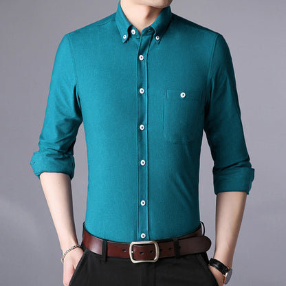 Herren Langarmhemd Klassisch Slim Fit Button Down Kragen