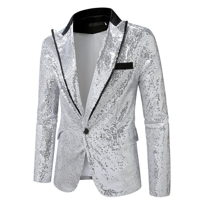 Herren Smoking Blazer Glitzer Effekt Satin Schwarz