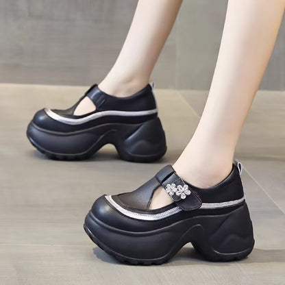 Damen Schnürschuhe Chunky mit Riemen Blüten Applikationen