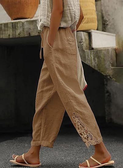 Leinenhose Damen Sommer Leicht Stickerei Modern