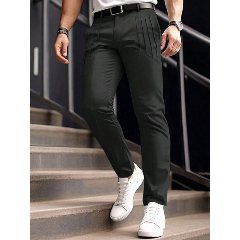 Herren Anzughose Slim Fit Plisé Elegant Schwarz
